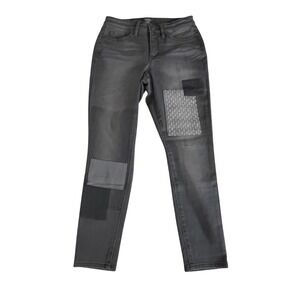 Martha Stewart Gray Patchwork Slim Jeans Womens 2P Distressed Stretch Denim